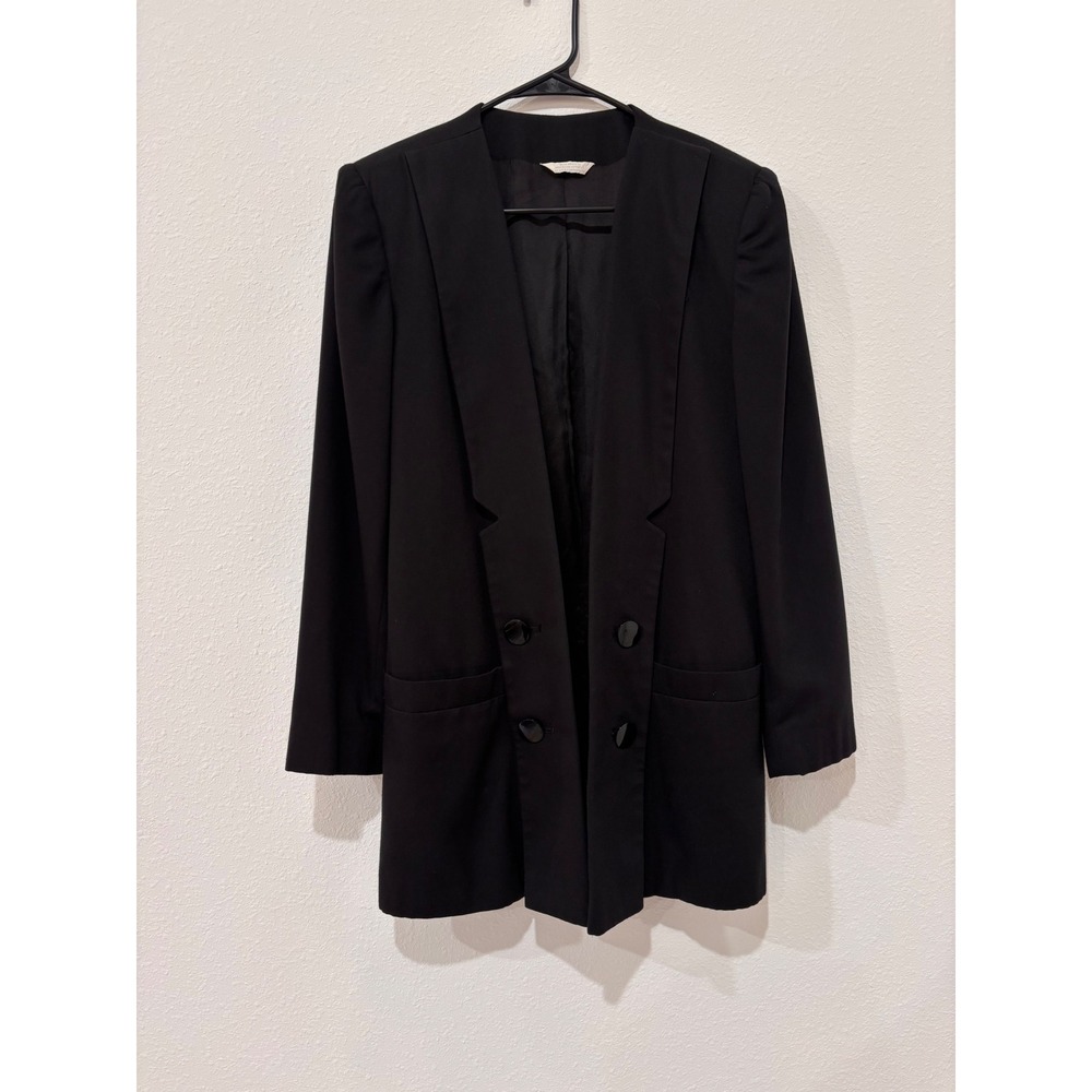 Gilmor 80s Black Double Breasted Collarless Blazer Longline Jacket Sz 14
Retro